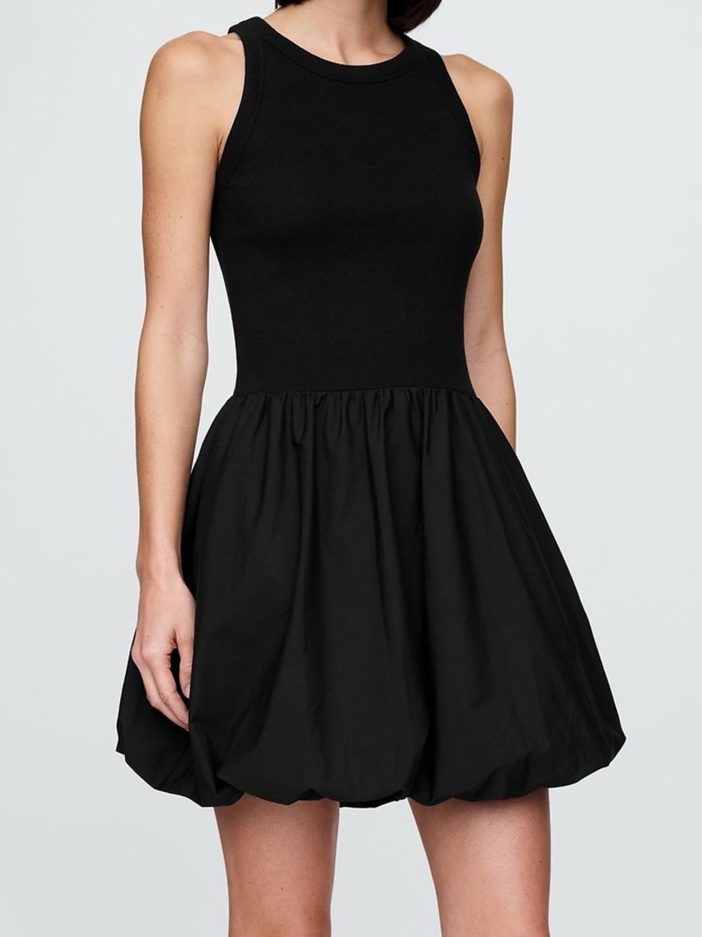GAP Black Ribbed Tank Bubble Mini Dress